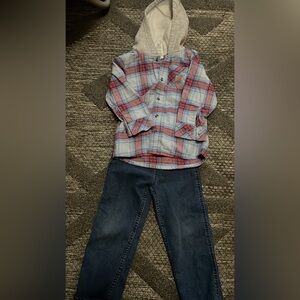 Carhartt Kids Plaid Shirt and Jeans Set - Red and Blue